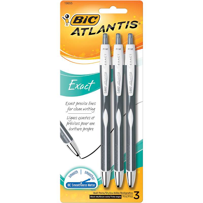 BIC Atlantis Exact Pens 3/Pkg Black