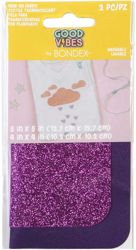 Bondex Good Vibes Iron-On Patches 2/Pkg Glitter Purple