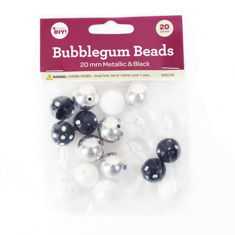 CousinDIY Bubblegum Bead 20mm 20/Pkg-Metallic Black