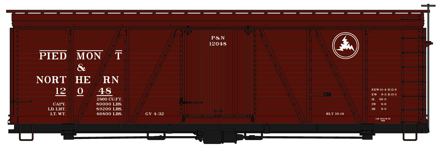 HO 36' Fowler Wood Boxcar Piedmont & Nor